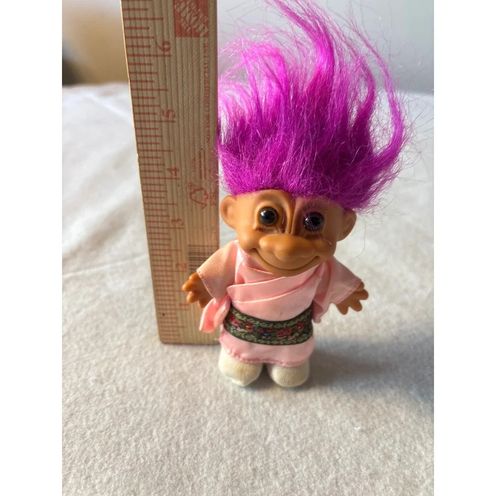 Vintage Troll Doll Purple Hair Pink Robe Collectible Toy